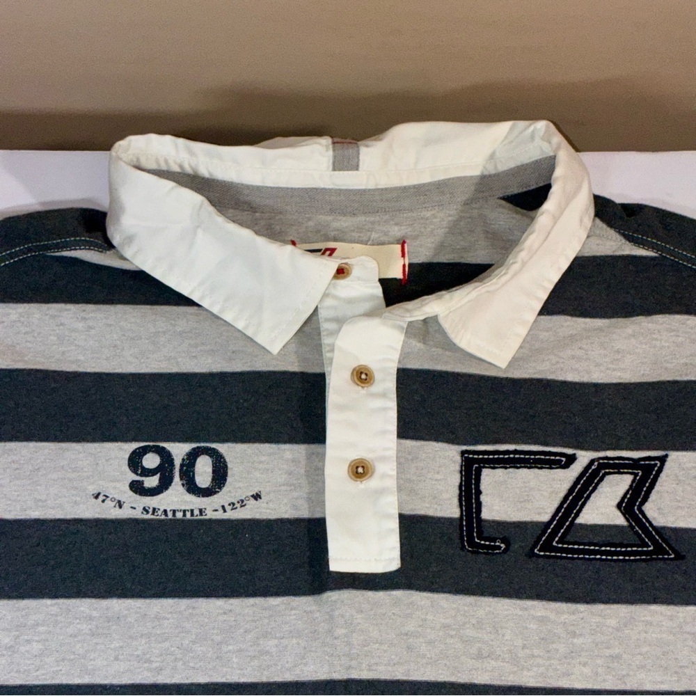 Cutter & Buck Long Sleeve Polo Rugby Shirt Gray & White Stripe 3XB NWT